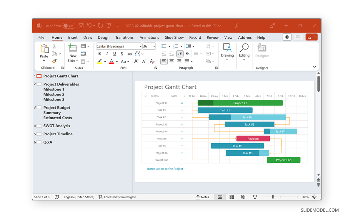 PowerPoint displaying presentation Outline View and Slide Management