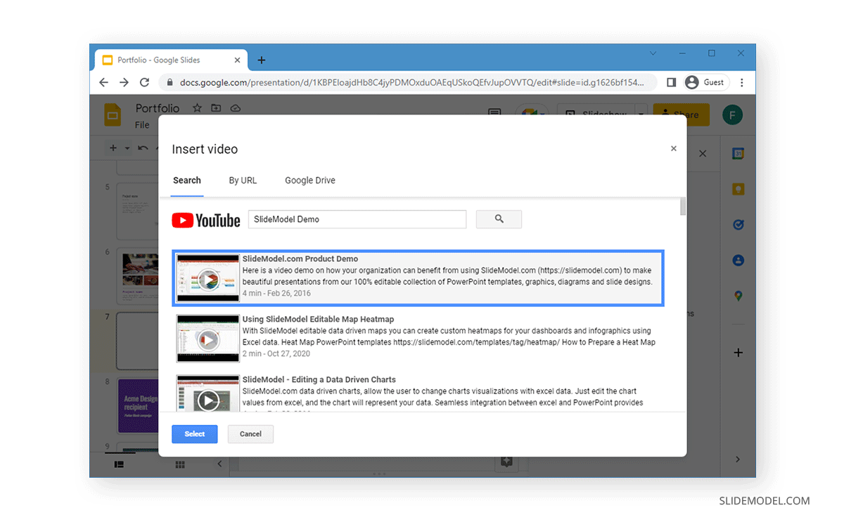 rechercher et ajouter une vidéo de YouTube à Google Slides