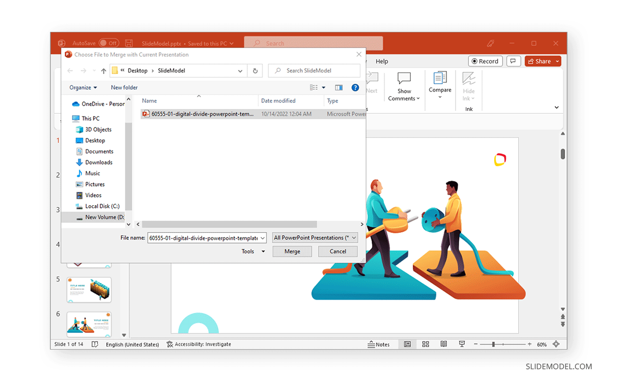 Sélectionnez le fichier à comparer dans PowerPoint