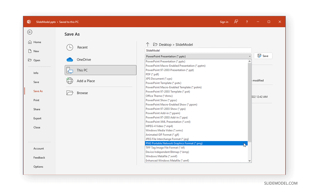 Select output image format to save PowerPoint slide as image