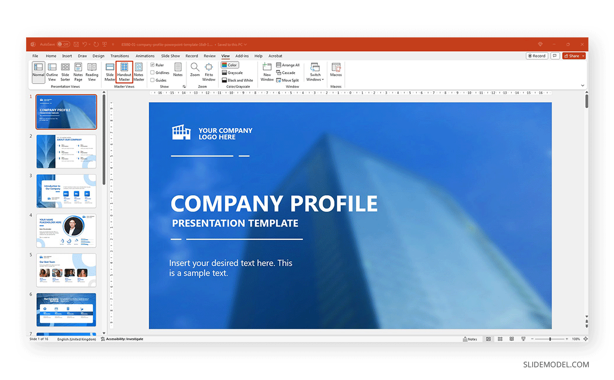 Locating Handout Master in PowerPoint