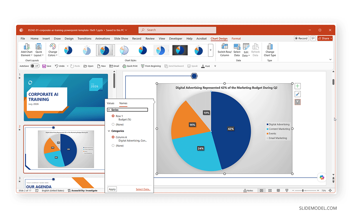 How to format data in PowerPoint pie charts