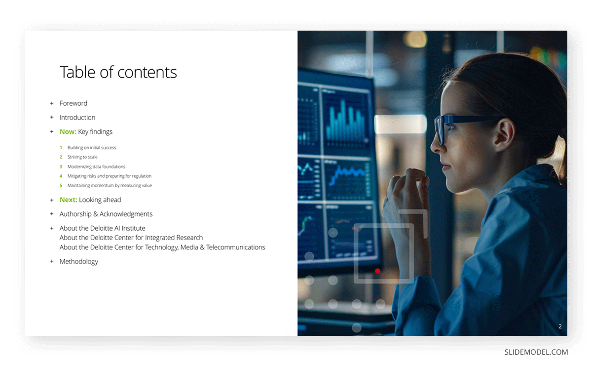 Agenda slide example in a Deloitte presentation