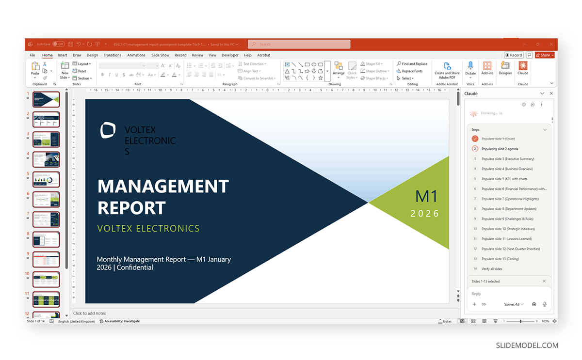 Steps for Claude to populate PPT templates