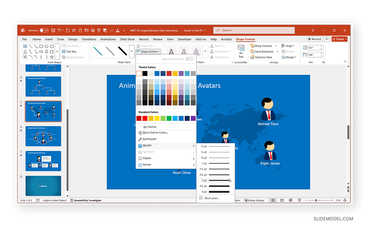 Connector line width PowerPoint