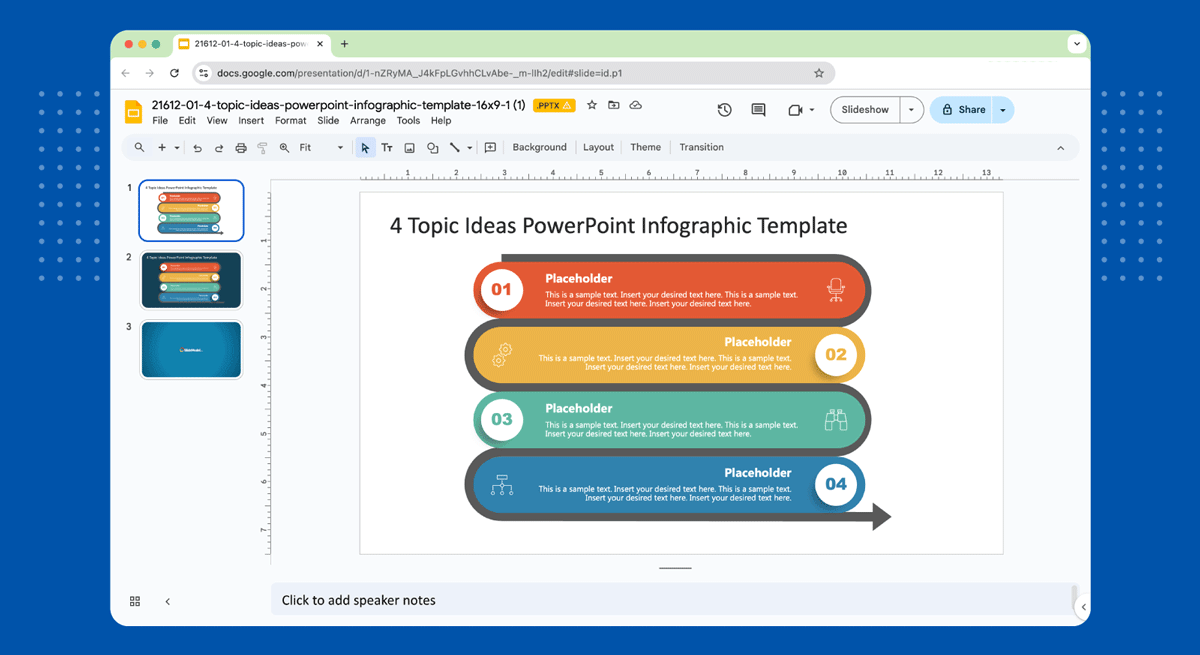 Opening an infographic template in Google Slides