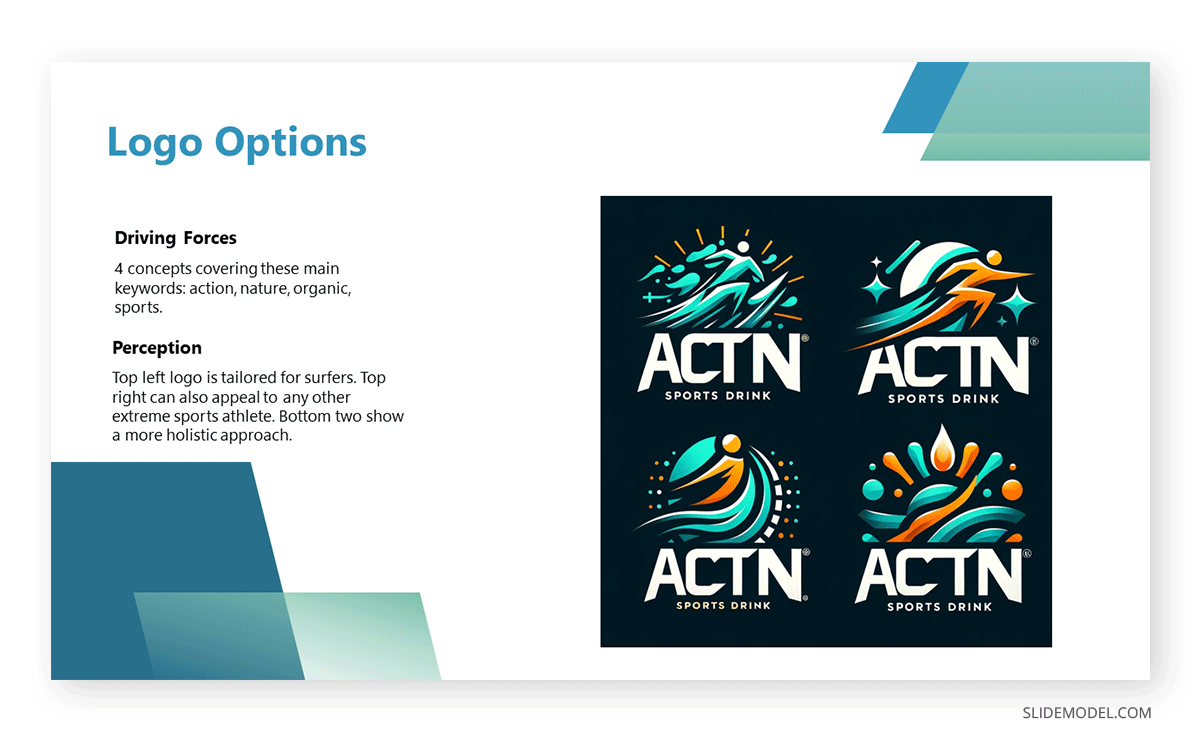 Logo versions slide in a logo presentation slide deck