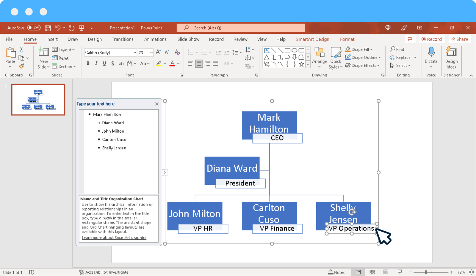 Créer un organigramme dans PowerPoint avec SmartArt