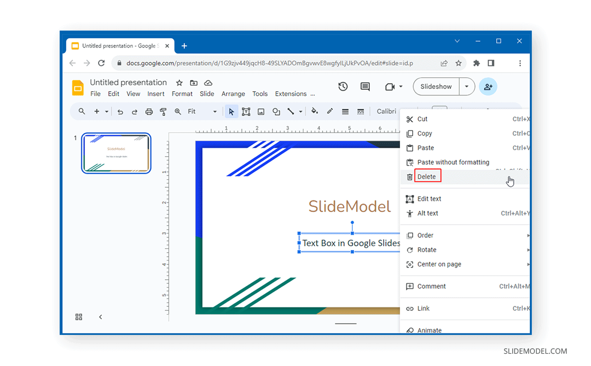 Deleting a text box in Google Slides