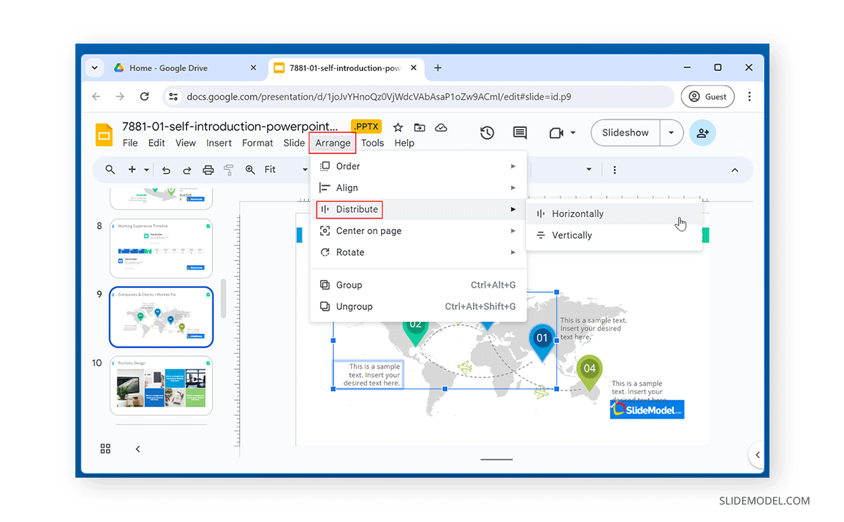 How to distribute objects in Google Slides