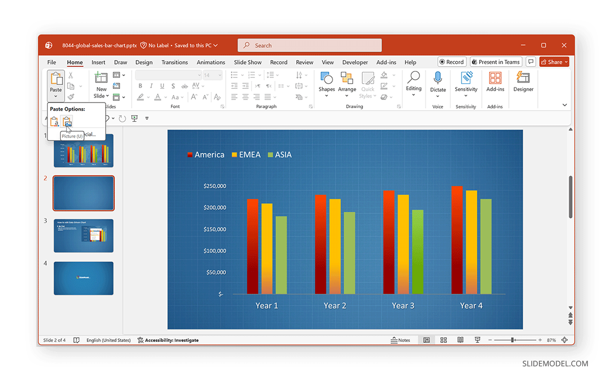 How to paste Excel chart in PowerPoint