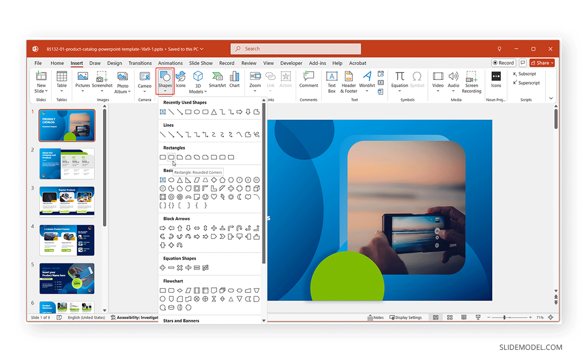 Add a shape in PowerPoint for skew effect