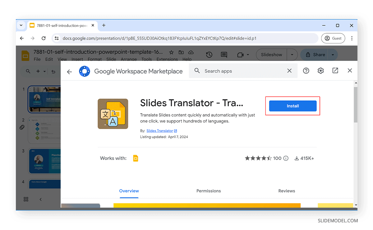 Install Google Slides extension