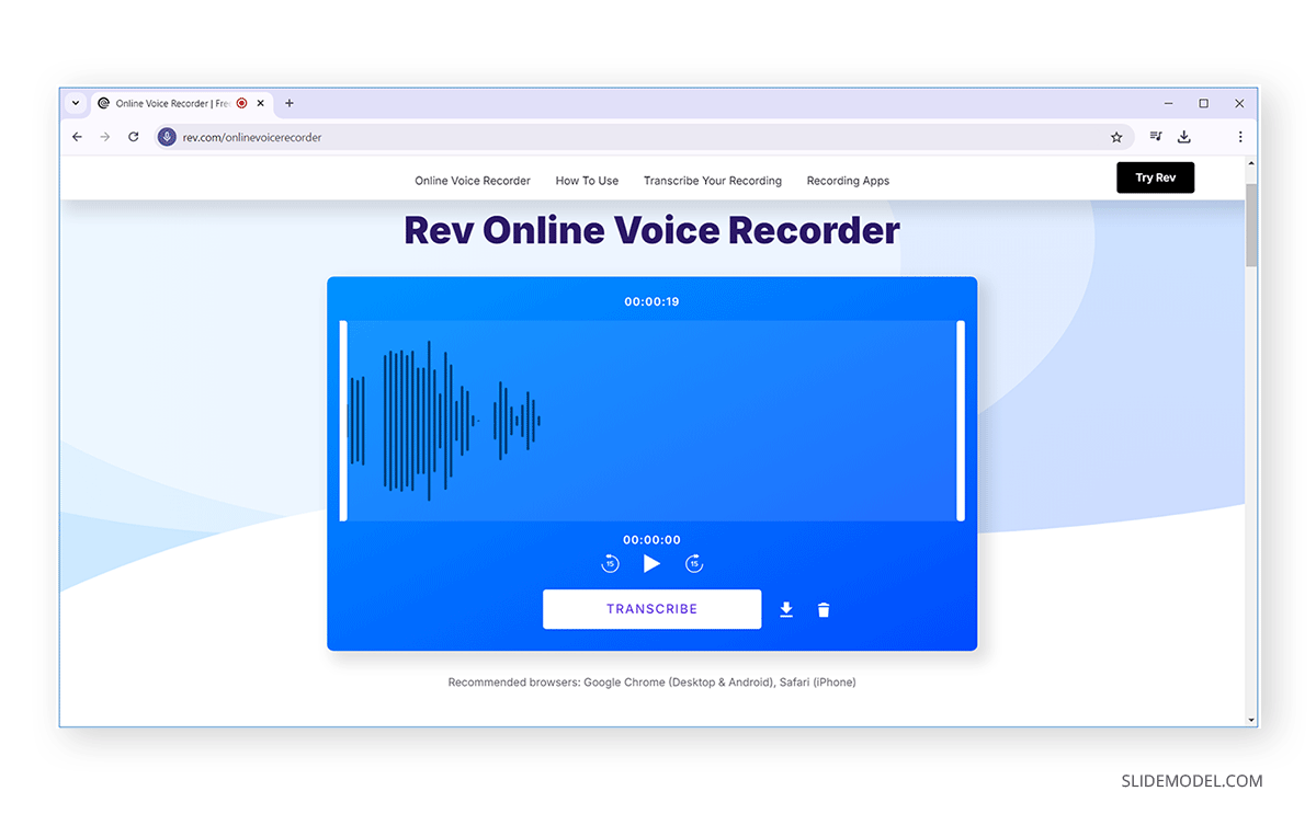 Audio file preview in Rev