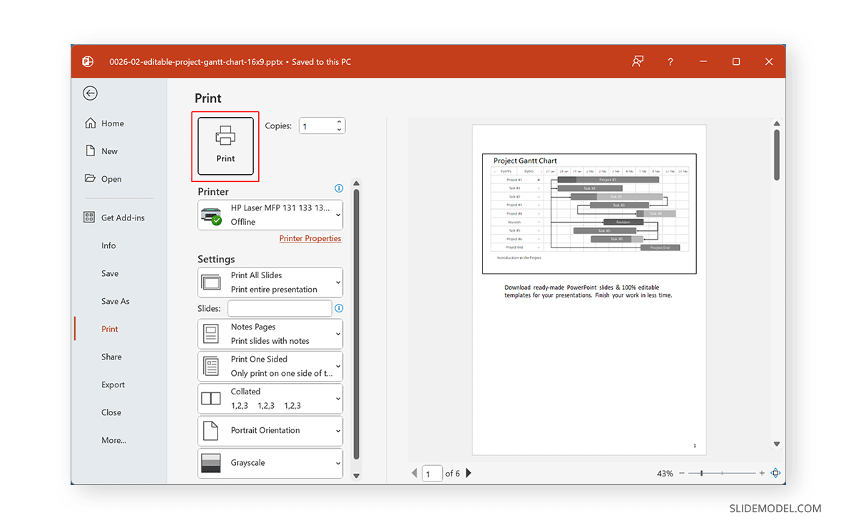 Print preview for PowerPoint notes