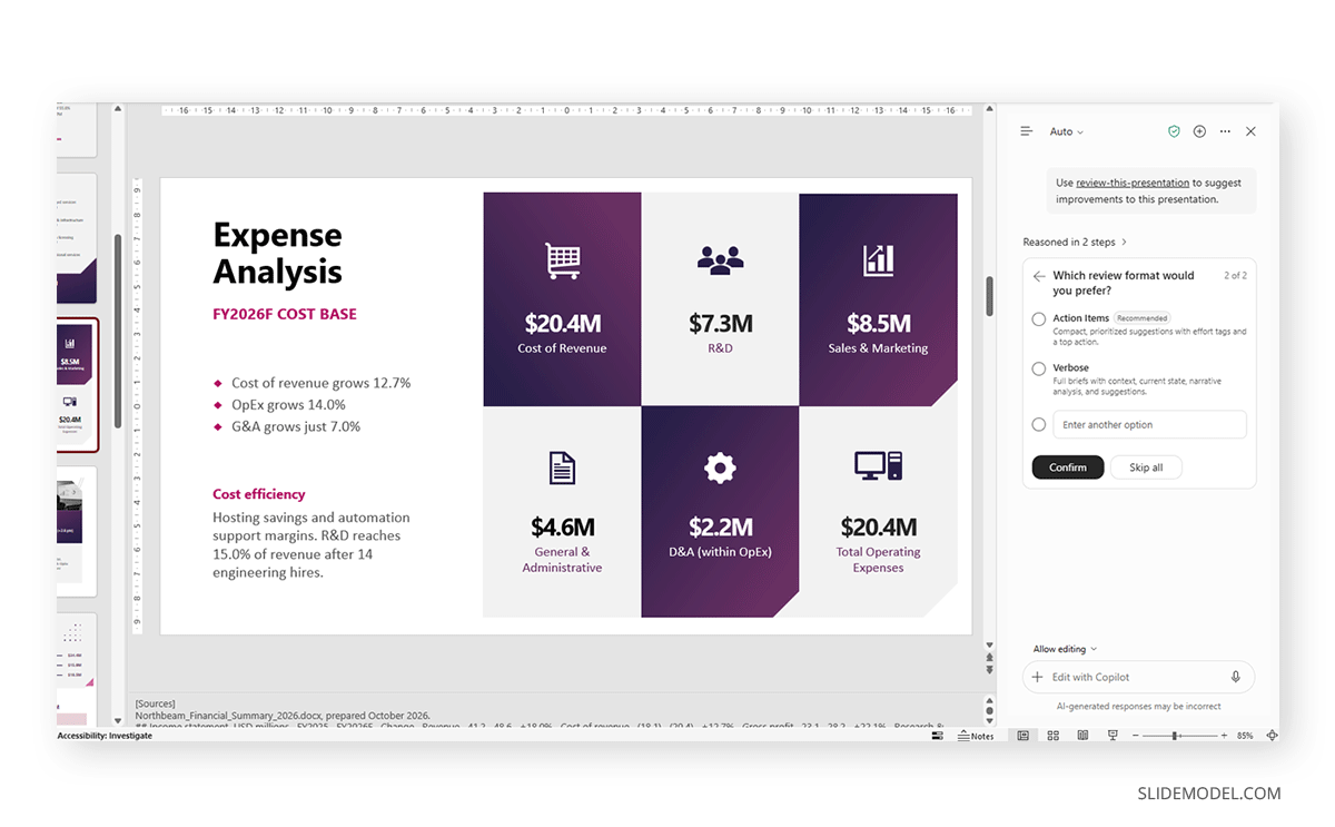 How to use review-this-presentation in Copilot