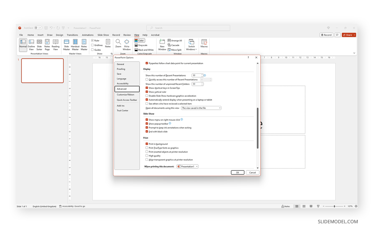 Show Vertical Ruler option in PowerPoint