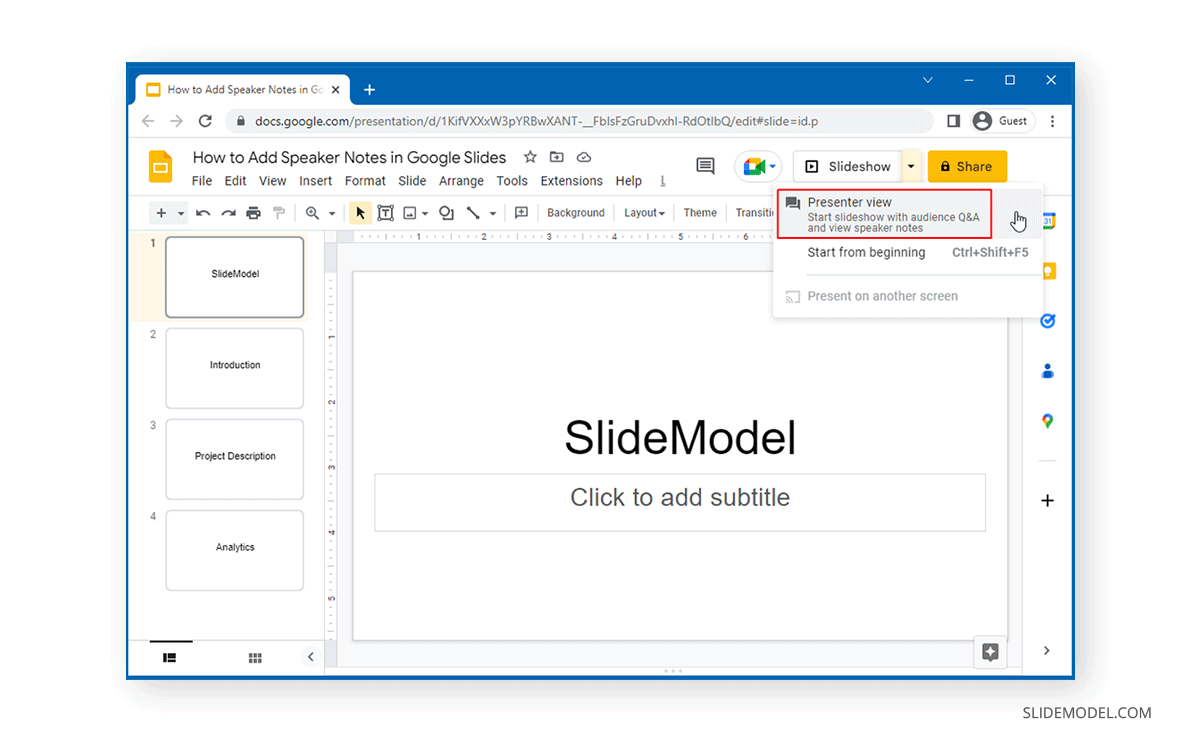 Accessing Presenter View in Google Slides