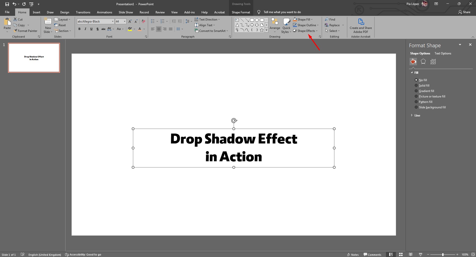 sélection d'effets de forme dans PowerPoint