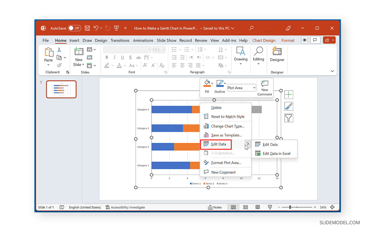 Edit data for a Gantt Chart in PowerPoint