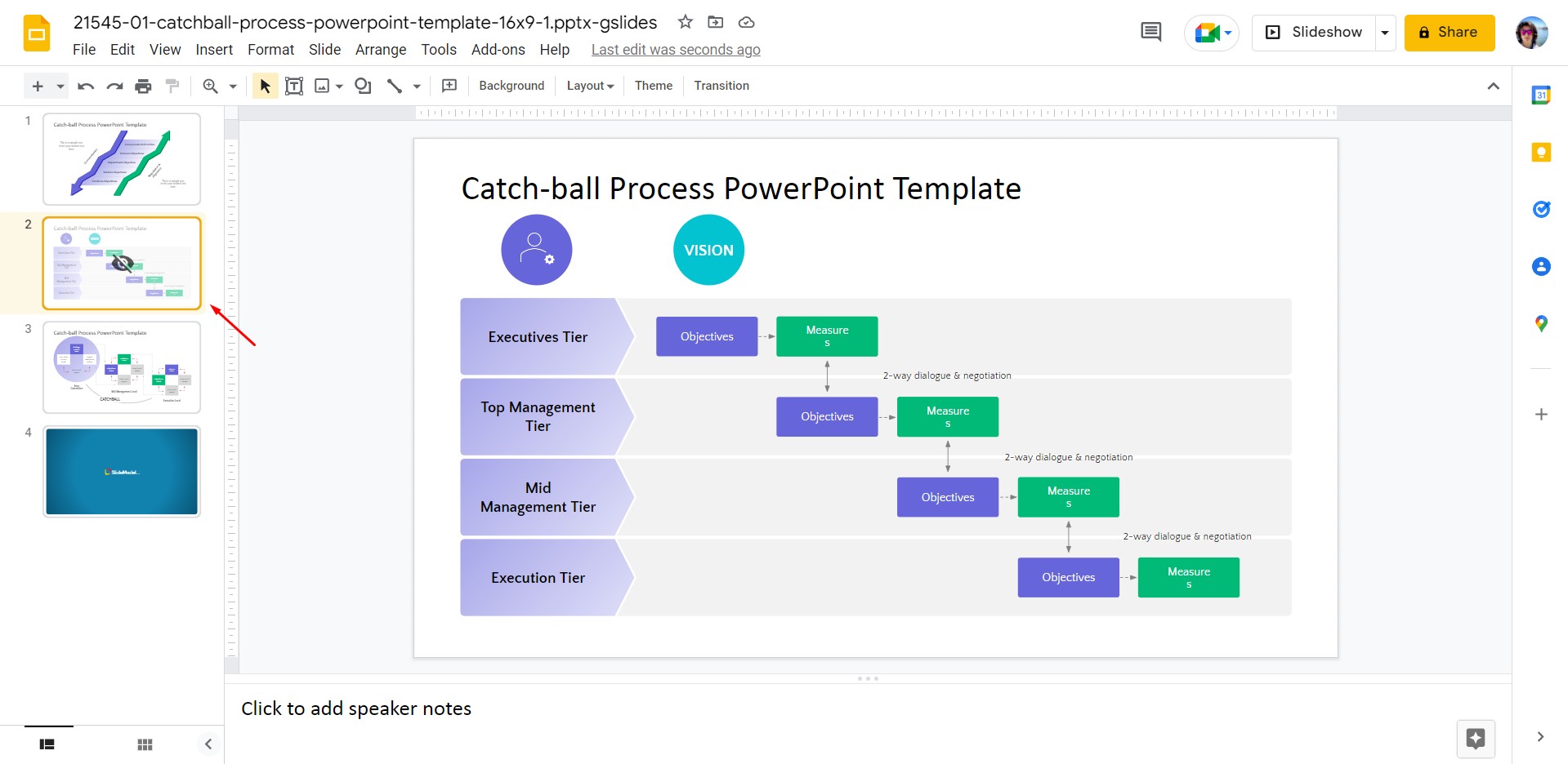 Google Slides marking a slide as hidden