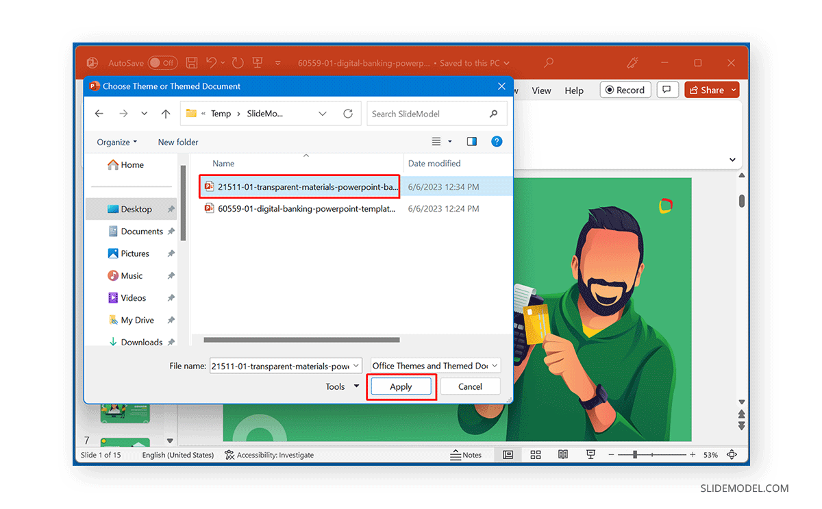 Select a new template file in PowerPoint