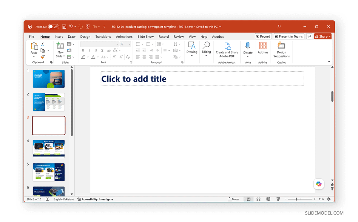 Defining where to place a new slide in PowerPoint
