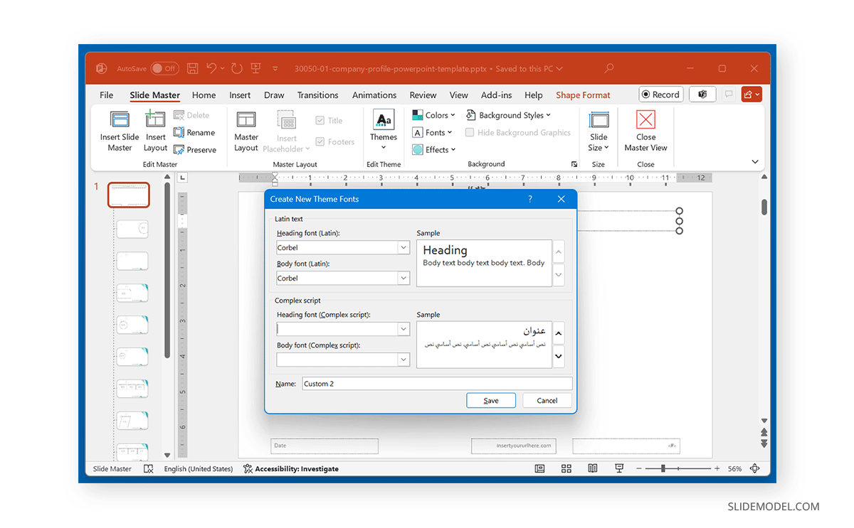 Creating a new font theme in PowerPoint