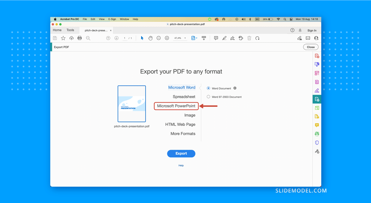 PDF to PowerPoint export from Adobe Acrobat