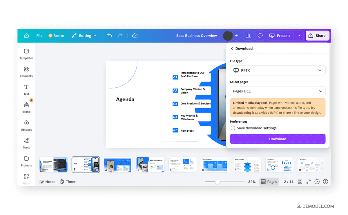 How to download a Canva deck as PPTX