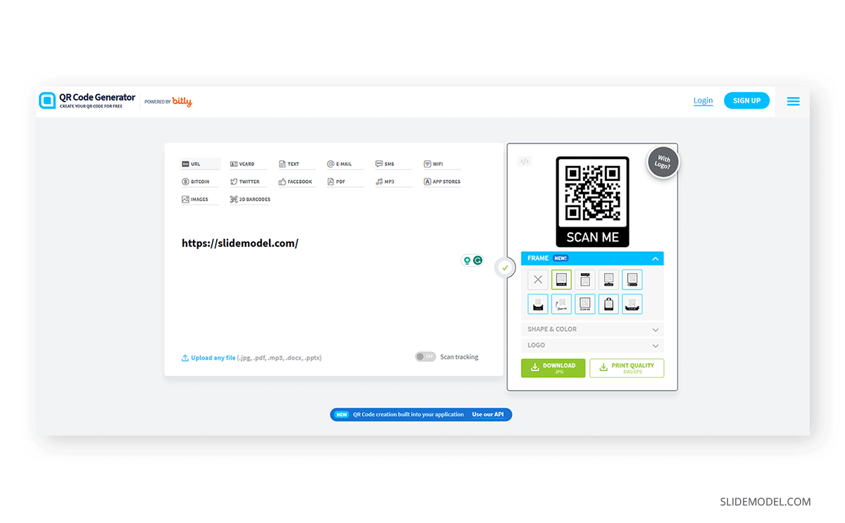 Creating a QR code online via web app