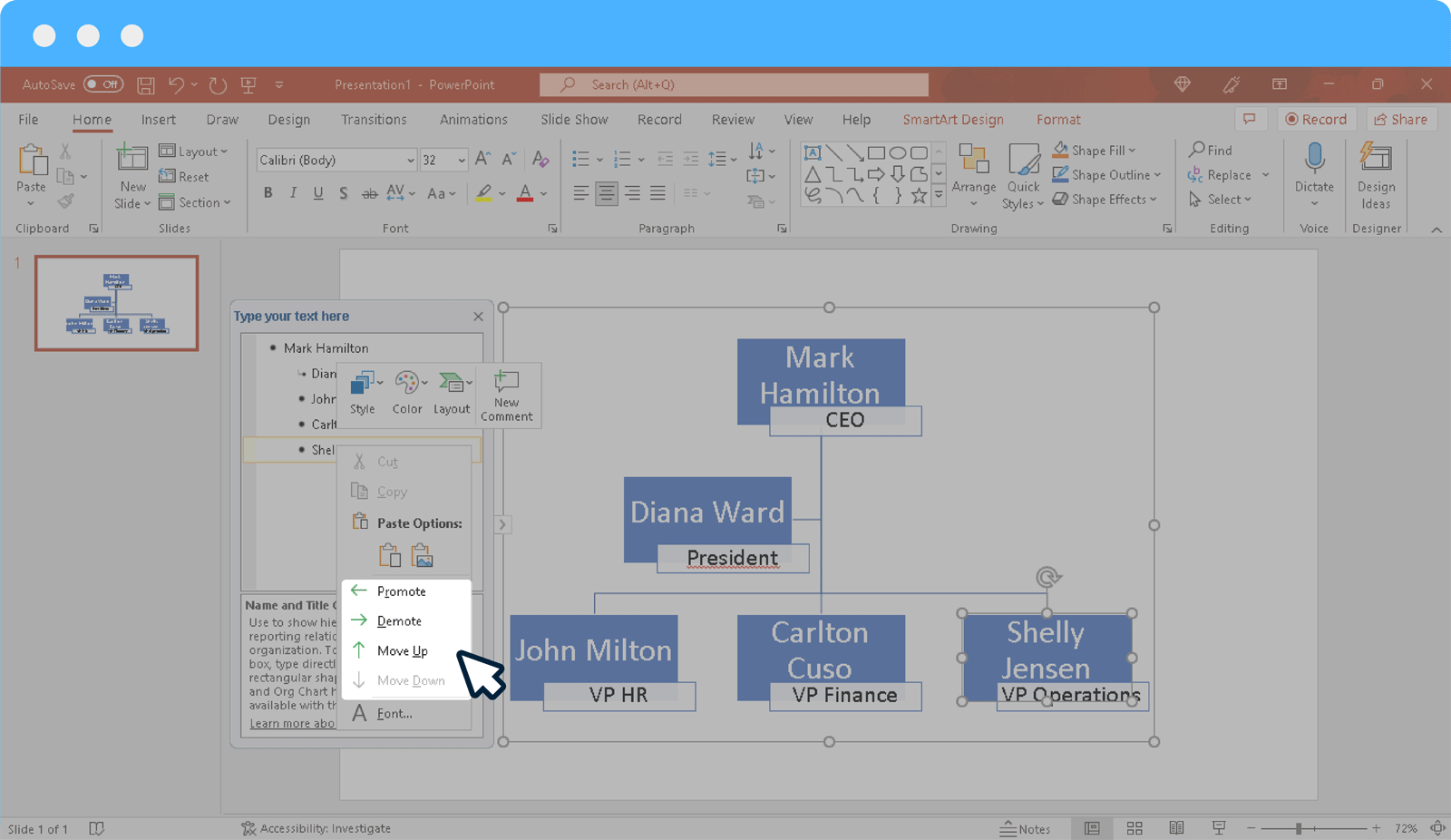 How to customize an Org Chart in PowerPoint with SmartArt