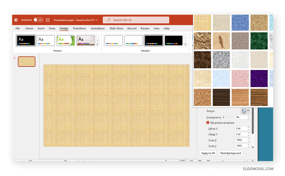 sélection entre motif ou remplissage d'image pour les arrière-plans dans PowerPoint