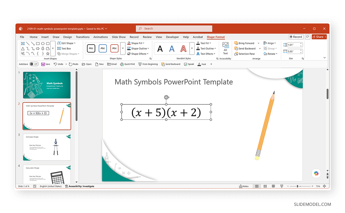 Demonstrating how to add equations to PPT slide