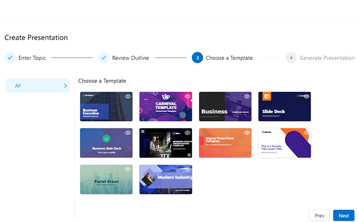 Choosing a template in SlideModel AI