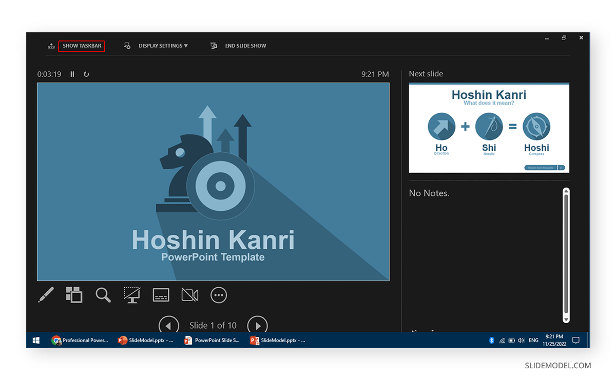 Show taskbar in Presenter View PowerPoint