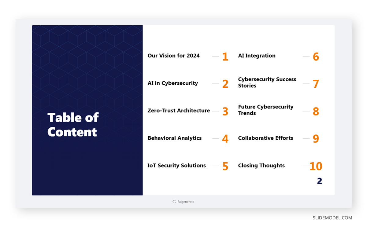 ToC slide created in SlideModel.ai