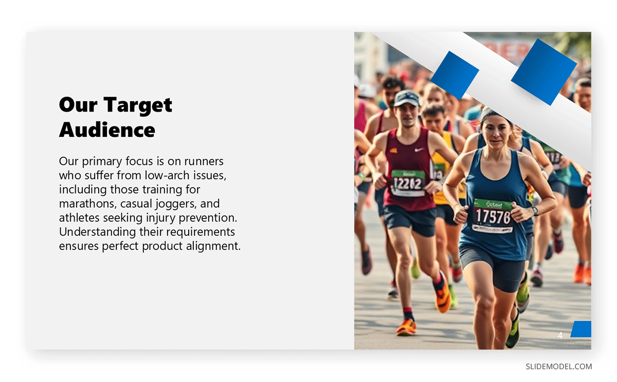 A single slide showing a group of runners as target audience for this product
