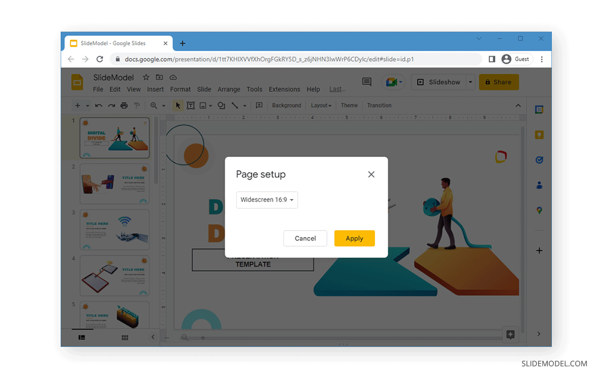 Résolution écran large 16:9 pour les diapositives dans Google Slides