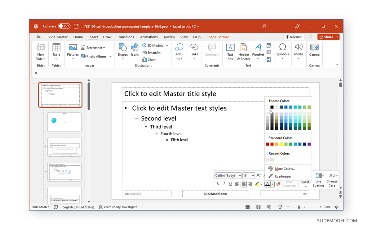 Editing a footer font style in PowerPoint - Add a PowerPoint footer to the slides and customize the color
