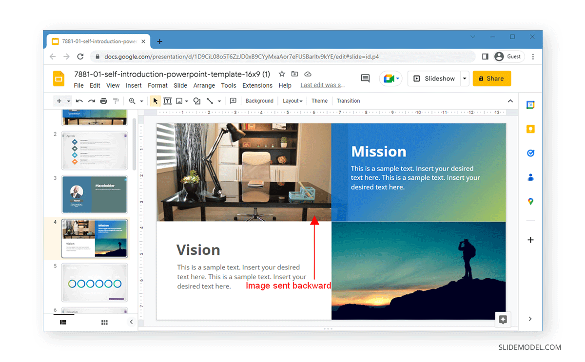 Image sent backward in Google Slides