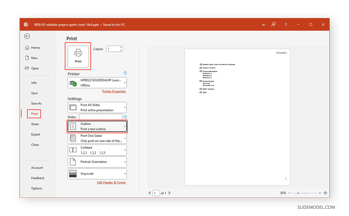 Printing PowerPoint Outline View