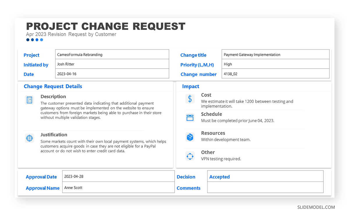 Project Change Request sample