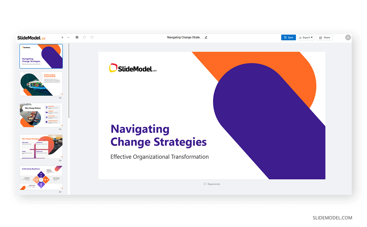 Change Management slide deck created with SlideModel AI