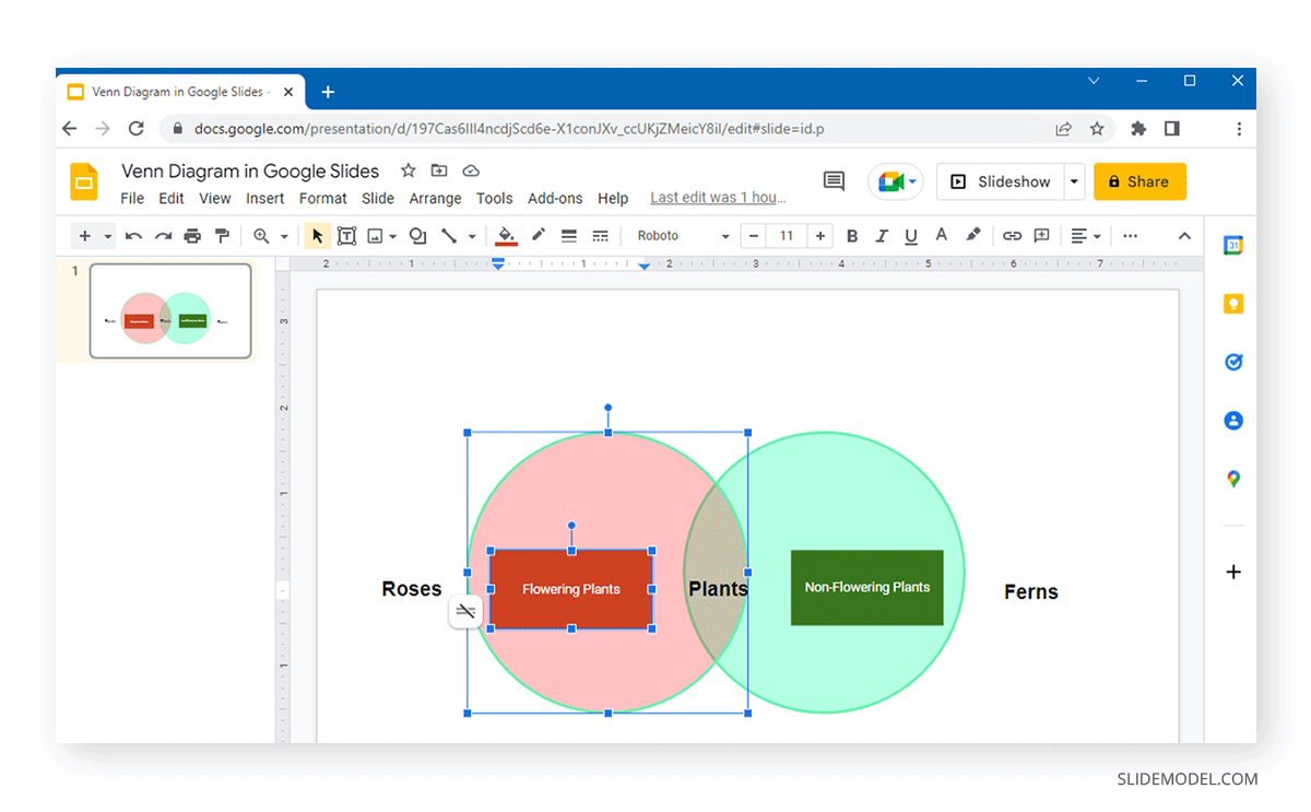 ajuster le placement du texte dans les diagrammes de Venn dans Google Slides