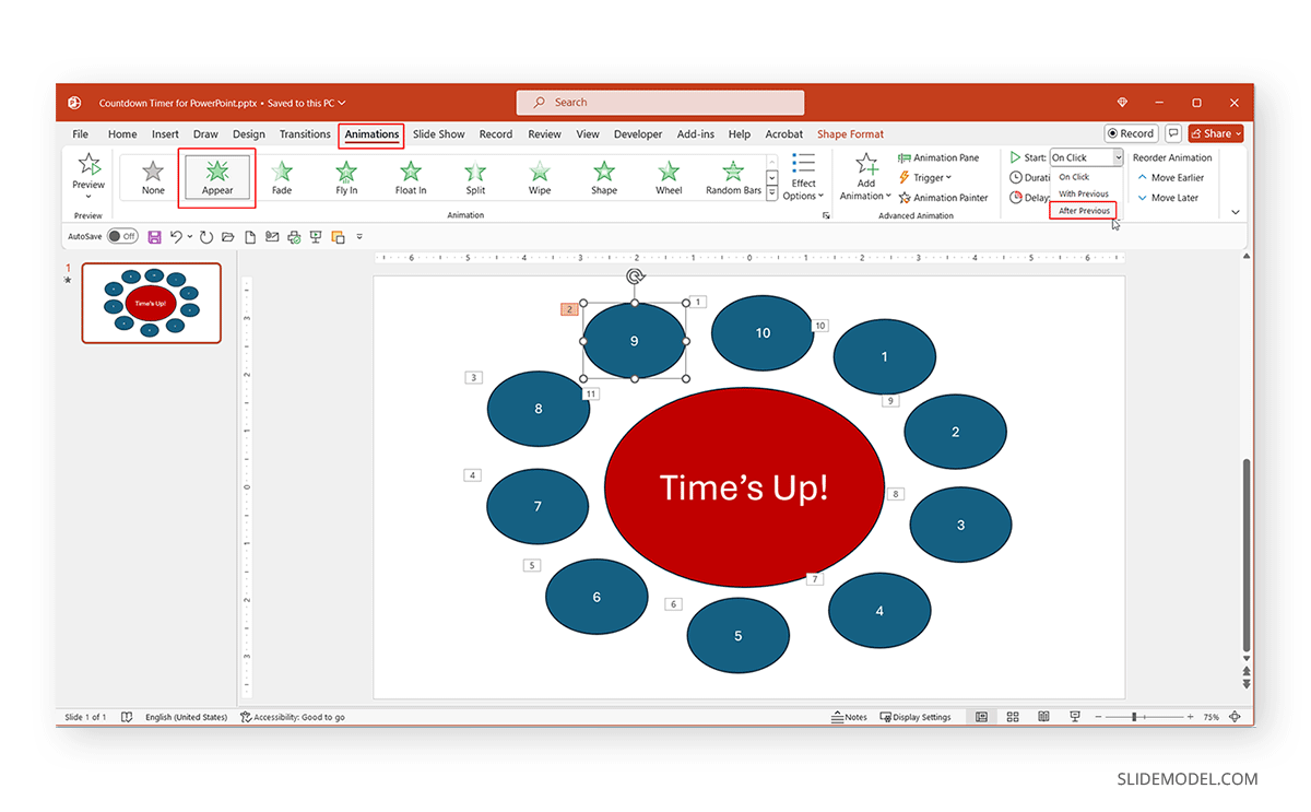 Start behavior for animation in PowerPoint