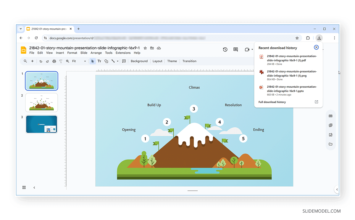Recent download history showing PDF format downloaded file