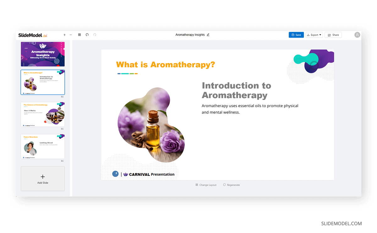 Aromatherapy academic presentation made with SlideModel AI