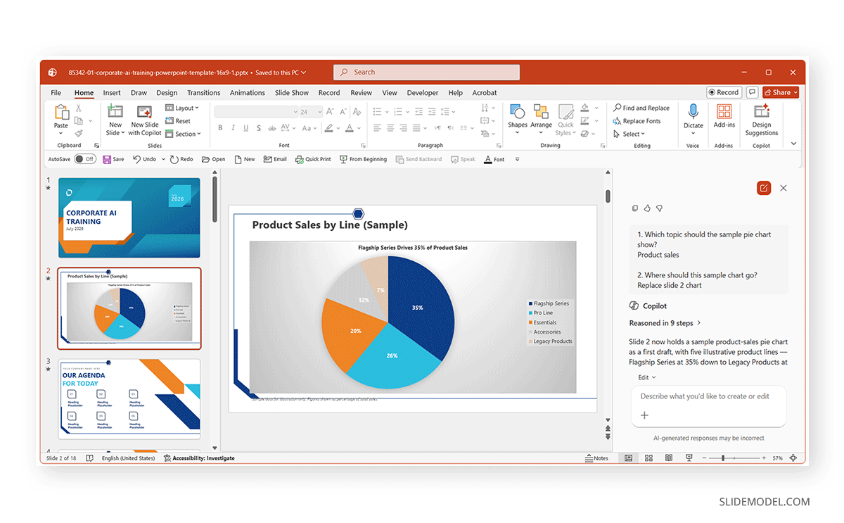 Using Copilot to create a pie chart