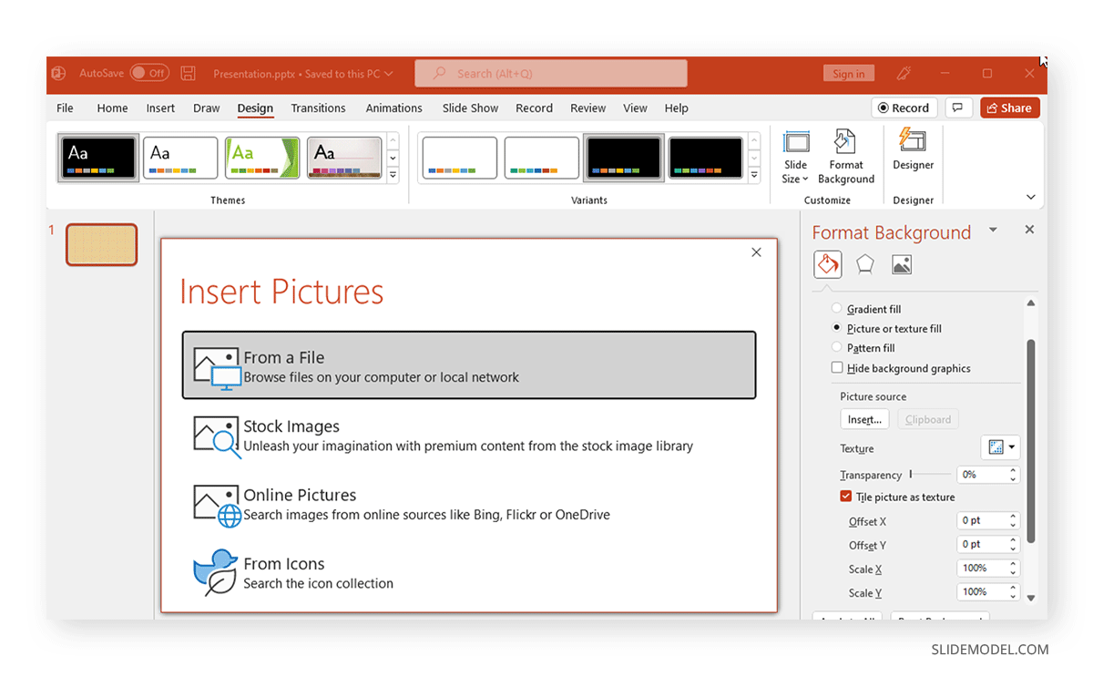 localisation des options de source d'image dans PowerPoint